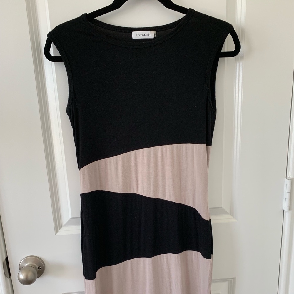 Calvin Klein Tank Dress Black & Beige Striped